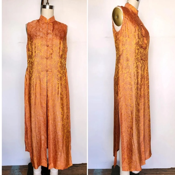 Silk Asian Cheongsam Dress Duster Jacket - Long Vest Dress Duster - Silk S-M - Picture 1 of 7